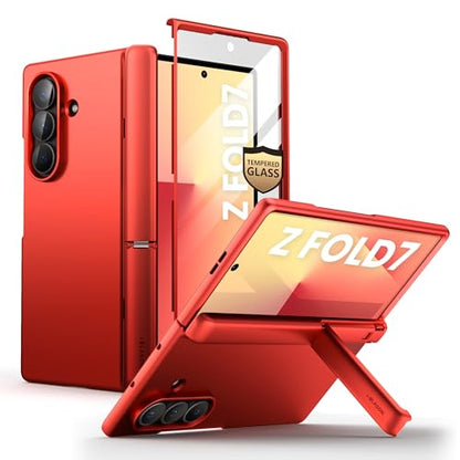 i-Blason for Samsung Galaxy Z Fold 7 Case MagSafe with Stand [9H+ Tempered Glass Screen Protector] [Hinge Protection] Wireless Charging Full-Body Protective Kickstand Case for Z Fold 7 (Red) - color: Red