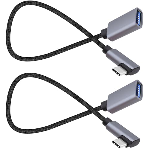 USB3.0 to Type-C OTG Adapter Cable 5GB Right Angled USB C Male to USB A Female Charge Data Transfer Connector Cable for Phone Laptop Tablet -30CM/1FT, 2 Pack (Left/Right Angle)