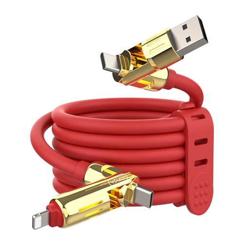 MFish 240W 4-in-1 Fast Charging Cable, Red, 6.6FT - color: Red, size: 6.6FT