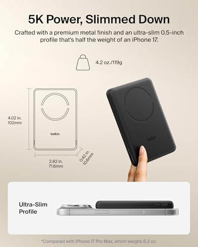 Belkin 5K 7.5W Ultra-Slim Portable Power Bank, Supports MagSafe Accessories - color: Sand