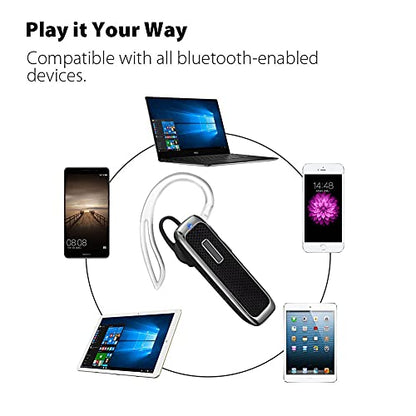 Bluetooth Headset, Hands-Free Wreless Bluetooth Earpiece with 18 Hours Playtime and Noise Cancelling Mic for iPhone Samsung Android Cell Phone Truck Driver - Black - color: Black