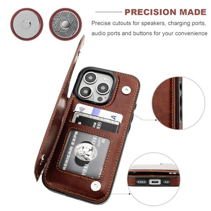 ONETOP for iPhone 16 Pro Wallet Case with Credit Card Holder,Brown | Kickstand,ID/Cash Holder,Case Wallet with Card Slots,Double Magnetic Clasp,Durable PU Leather Shockproof Cover for Women Men - color: Brown