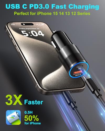 USB C Car Charger 38W, OKRAY 2-Port Car Phone Charger PD&QC Fast Charging