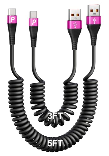 Coiled USB A to USB C Cable for Car, 3FT/5FT USB C Cable Fast Charging - color: Rose Red, size: 3FT/5FT, style: USB A to USB C