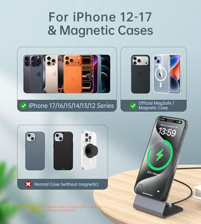 Magnetic Wireless Charger Stand + Charging Pad for iPhone Duo/18-12 Series - color: Gray
