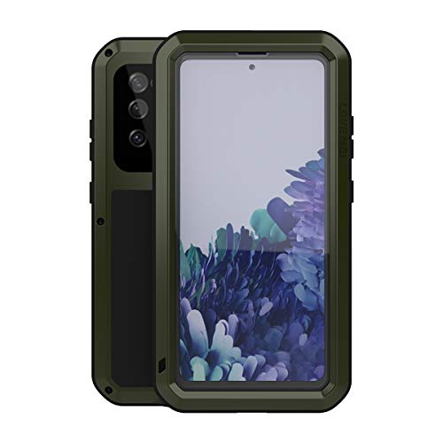 LOVE MEI Military Rugged Case for Samsung Galaxy S20 FE 5G, with Glass Screen Protector, Shockproof Dustproof Scratch Proof Hybrid Alloy and Silicone Gel Heavy Duty Full Body Cover Green - color: Green