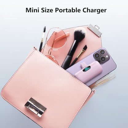 [2-Pack] Mini Portable Charger USB C Power Bank,Upgraded 5000mAh PD Fast Charging Battery Pack Built-in USB-C Connector Travel Essential for iPhone17/17Pro/17Pro Max/Air/16 Plus/16Pro Max/15 Series - color: Pink+Pink
