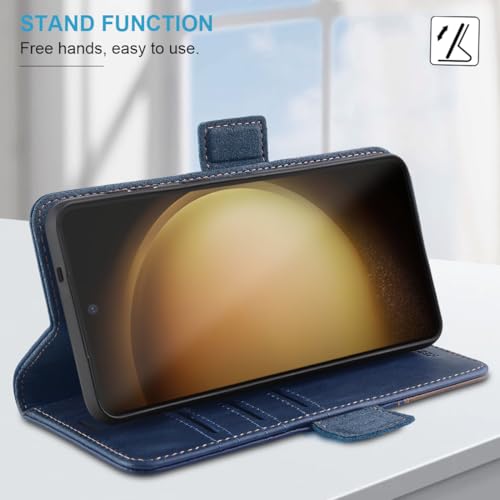 KEZiHOME Genuine Leather Wallet Case for Samsung Galaxy S25 Ultra | Royal Blue/Brown, RFID Blocking, S25 Ultra Wallet Case, Card Slot, Flip, Magnetic Stand Phone Cover Compatible with S25 Ultra - color: Royal Blue/Brown, size: Galaxy S25 Ultra Case