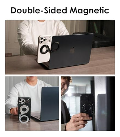 Aulumu G09 Magnetic Ring Grip | Omnidirectional Rotation | MagSafe Compatible | Aluminium Alloy Construction | Stable Dual-Sided Magnetic Attachment | Includes Handle Ring Phone Stand- Silver - color: Silver
