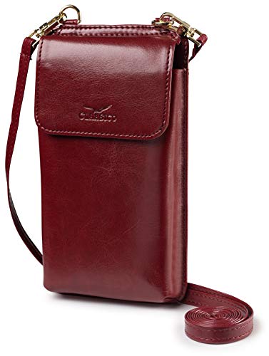 Crossbody Phone Purse for Women – RFID Phone Case Wallet w/Magnetic Closure & Separate Zipper Pocket Crossbody Bag - color: Maroon