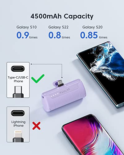 Kuulaa Portable Charger USB C Power Bank 4500mAh Small Portable Phone Charger Android Compact Plug in Battery Pack Portable Compatible with iPhone 15, Samsung Galaxy, Moto, LG, Pixel, Purple - color: Pack of 1 Purple