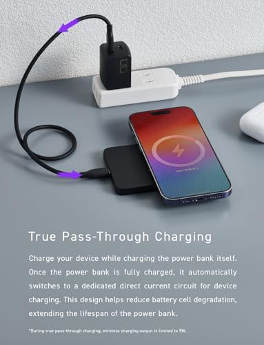 CIO SMARTCOBY Slim 5K 5000mAh Qi2 MagSafe Power Bank Safety Model (Black) | Lightweight travel, advanced overheat protection, stays cool during use, 15W wireless, 20W USB-C PD, for iPhone - color: Black