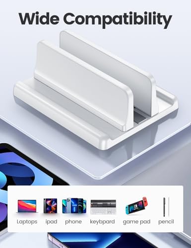 Vaydeer Vertical Laptop Stand Holder Plastic Adjustable Desktop Notebook Dock Space-Saving 3 in 1 for All MacBook Pro Air, Mac, HP, Dell, Microsoft Surface, Lenovo, up to 17.3 inches (White) - color: White