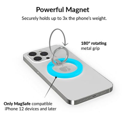 VELVET CAVIAR Compatible with MagSafe Phone Grip - Magnetic Ring Holder with Adjustable Stand - Removable MagSafe Accessories for iPhone 16, 15, 14, 13, 12 (Neon Blue) - color: Neon Blue