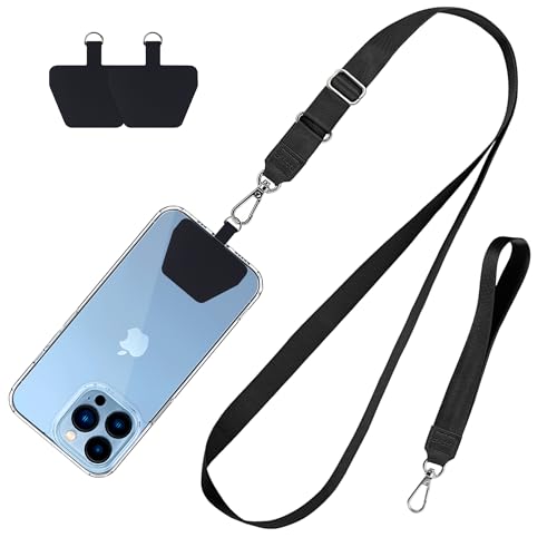 CACOE Phone Lanyard 2 Pcs-1 Pcs Adjustable Neck Strap,1 Pcs Wrist Strap,2 Pads,Universal Crossbody Multifuctional Cell Phone Lanyards Compatible with Most Smartphones(Black) - color: Black
