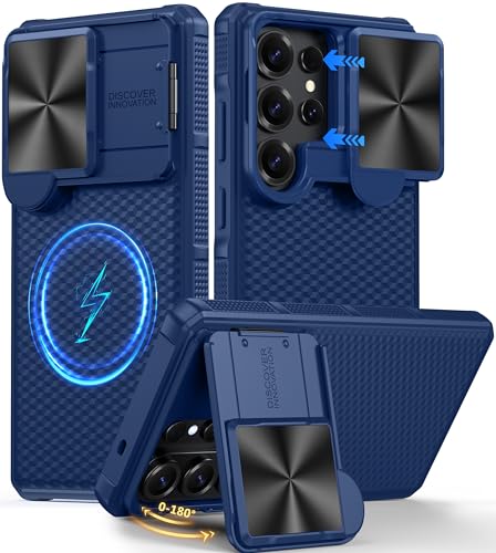 Magnetic for Samsung Galaxy S26 Ultra Case-Blue | [Slide Camera Cover][Kickstand][Compatible with MagSafe] Military Drop Protection Phone Case for Galaxy S26 Ultra - color: Blue