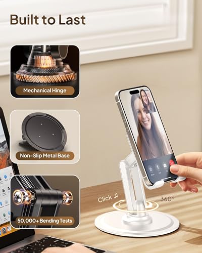 COOPER 360° Stand, Rotating Cell Phone Stand for Desk | Sturdy Metal Base, Foldable, Portable | Cell Phone Holder for Desk (Cream White) - color: 1 Pack - Cream White