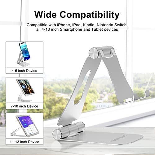 Adjustable Phone Stands, YOSHINE Foldable Cell Phone Holder, Updated Solid Aluminum Phone Dock, Cradle, Portable Cell Phone Stand for Desk Universal Tablet Stand Fits All Android Smartphones - Silver - color: Silver