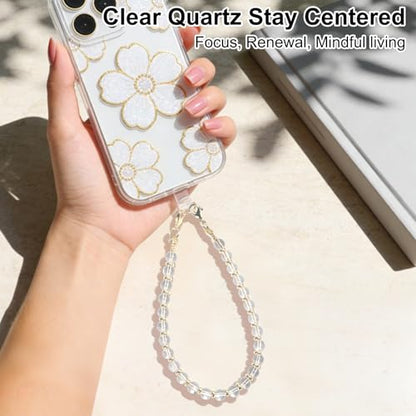 TEAMOLA Natural Stone Phone Charm - Crystal Phone Beaded Wrist Strap - color: Clear