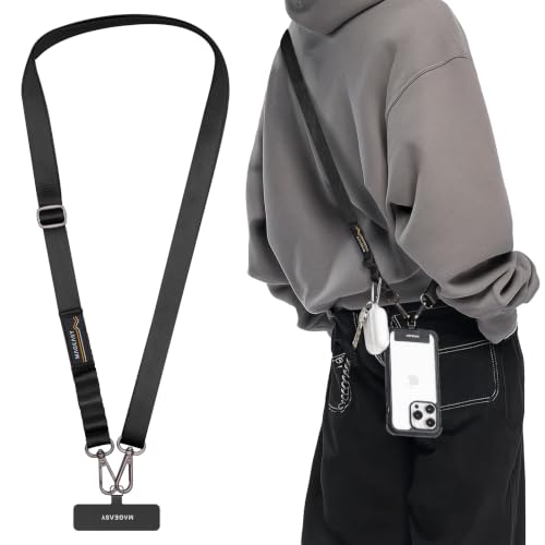 MAGEASY Rover iPhone Lanyard Crossbody with Tether Tab & Attachment Loop, Adjustable Anti Theft Phone Strap for Samsung Google Pixel, 20mm Neck Shoulder Lanyard, Holds 55lb (Dual Clip, Black) - color: Black, size: Dual Clip