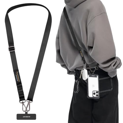 MAGEASY Rover iPhone Lanyard Crossbody with Tether Tab & Attachment Loop, Adjustable Anti Theft Phone Strap for Samsung Google Pixel, 20mm Neck Shoulder Lanyard, Holds 55lb (Dual Clip, Black) - color: Black, size: Dual Clip