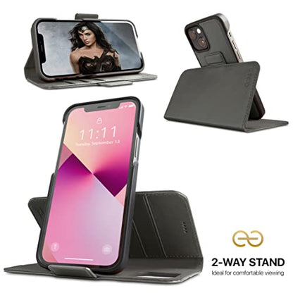 Dreem Vegan Leather Magnetic Detachable Wallet Case for iPhone 13 Grey | Built-in Phone Stand, RFID Blocking Card Holder Flip Cover, MagSafe Compatible, Gift Box [Fibonacci: Grey] - color: Grey, size: iPhone 13