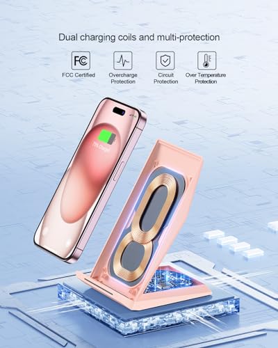 NANAMI Wireless Charger 2 Pack Desktop Fast Wireless Charging Stand - color: White/Pink