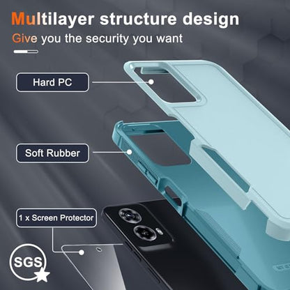 Case Compatible with Moto G 5G 2024, Full Body Heavy Duty Rugged Shockproof Protective Phone Cover with Lanyard Strap, Tempered Glass Screen Protector, Mint Green | with Tempered Glass Screen Protector+Lanyard Strap,Rugged Shockproof Protective Phone Case