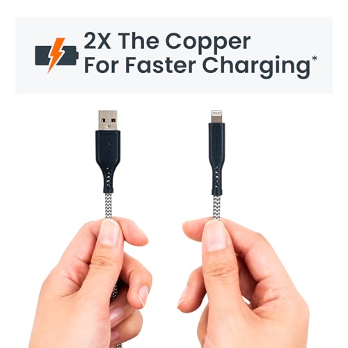 HIGH Speed USB A to Apple Lightning Braided Cable with 2X THE Copper for Faster Charging 6FT, Gray