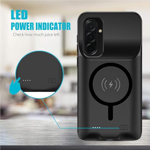 Battery Case for Galaxy A36/A56, 10000mAh High Capacity Portable Charger Case, Rechargeable Smart Battery Pack Compatible with Galaxy A36/A56 6.7 inch Charging, Support Wireless & Carplay - Black