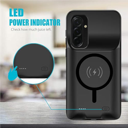 Battery Case for Galaxy A36/A56, 10000mAh High Capacity Portable Charger Case, Rechargeable Smart Battery Pack Compatible with Galaxy A36/A56 6.7 inch Charging, Support Wireless & Carplay - Black