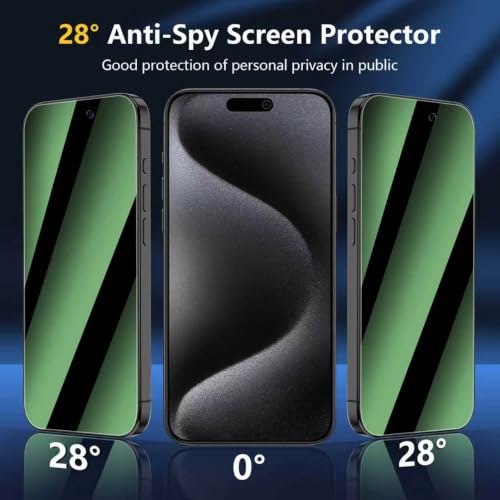 [3 Pack] for iPhone 15/15 Pro Green Privacy Screen Protector - size: iPhone 15 Pro