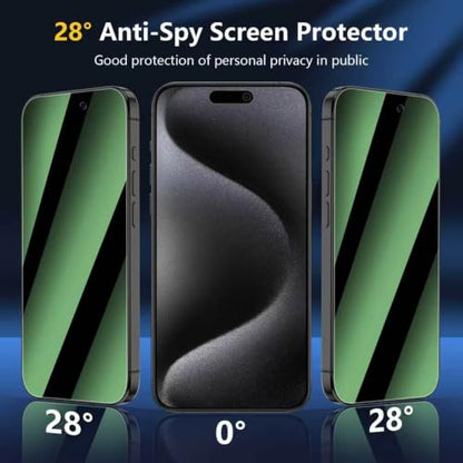 [3 Pack] for iPhone 15/15 Pro Green Privacy Screen Protector - size: iPhone 15 Pro