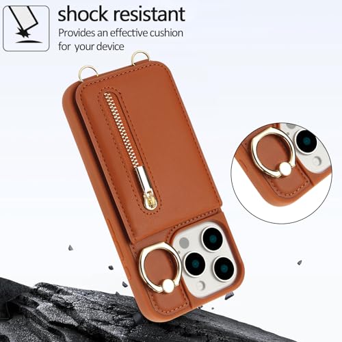 Crossbody Wallet Case for iPhone 12 Pro Max, with Card Slots Zipper Pocket Case, Flip Folio Purse RFID Blocking with Ring Kickstand Detachable Strap-Brown - color: Brown, size: iPhone 12 Pro Max(6.7")