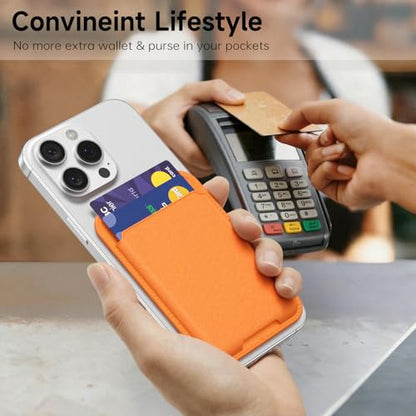 oakxco Phone Wallet Stick On, Slim Thin Adhesive ID Credit Card Holder Wallet Pocket Back of Phone Case, Hard Shell Plastic Sleeve Sticky Card Wallets Pouch for iPhone Samsung Pixel, Orange - color: Orange