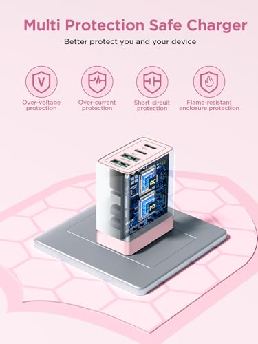 [2-Pack] USB C Charger Block, 4 in 1 USB C Wall Charger PD 3.0 40W Charging Blocks, QC 2A USB Wall Charger for iPhone 17 16 15 14 13 12 Pro Max, iPad, iPod - color: Purple + Pink