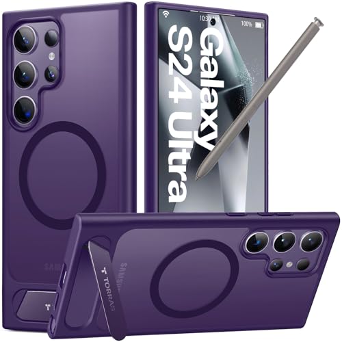 TORRAS Strong Magnetic & Seamless Stand for Samsung Galaxy S24 Ultra Case, Fit for MagSafe, Mil-Grade Drop Protection, Kickstand for Samsung Galaxy S24 Ultra Case, Translucent Back/Purple Edge - color: Deep Purple, size: Galaxy S24 Ultra