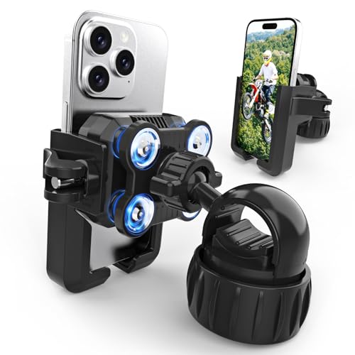 Motorcycle Phone Mount with Vibration Dampener - [No Block Camera] [1s Lock] Bike Phone Holder for 4.7"- 7" Cellphones - 2025 Powersports Electrical Device Mounts, Handlebar Holder for Scooter ATV