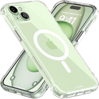 REBEL Clear Case for iPhone 15 Plus [Crystal Series Gen-4] Strong MagSafe Compatible, Anti-Scratch, Non-Yellowing, Protective Shockproof Bumpers, Metal Buttons, 6.7 Inch Phone 2023 (Crystal Clear) - color: Crystal Clear, size: iPhone 15 Plus