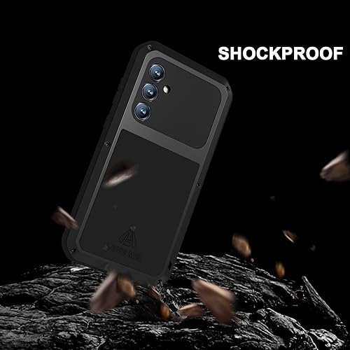 LOVE MEI Military Rugged Case for Samsung Galaxy S23 Fe, with Tempered Glass Screen Protector, Shockproof Dustproof Scratch Proof Hybrid Metal and Silicone Gel Heavy Duty Full Body Cover Black - color: Black