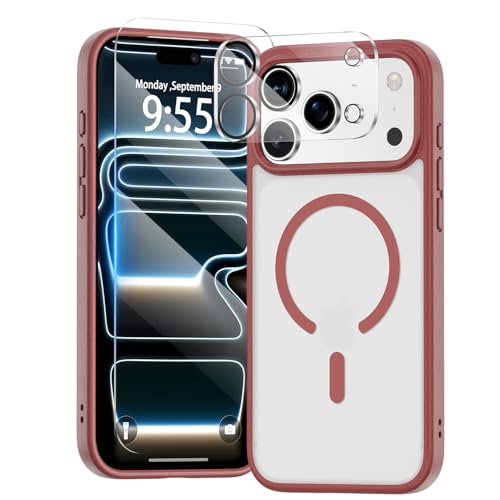 for iPhone 17 Pro Max 3-in-1 Case,Full Protection with Screen Protector & Camera Cover,Compatible with fit MagSafe,Anti-Fingerprint and Shockproof Cover Phone case for iPhone 17 Pro max,Claret - color: A1-Claret Matte, size: iPhone 17 pro Max (6.9")