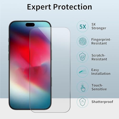 ImpactStrong 3-Pack Shatterproof Tempered Glass Screen Protector for iPhone 15 Pro [Easy Installation Frame] [Bubble Free] [9H Hardness] [Full Coverage] Case Friendly, 6.1 Inch - size: iPhone 15 Pro