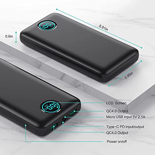 Portable Charger Power Bank 30800mAh LCD Display Power Bank,25W PD Fast Charging +QC 4.0 Quick Phone Charging Power Bank Tri-Outputs Battery Pack Compatible with iPhone,Android etc(Black)