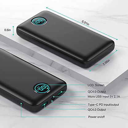 Portable Charger Power Bank 30800mAh LCD Display Power Bank,25W PD Fast Charging +QC 4.0 Quick Phone Charging Power Bank Tri-Outputs Battery Pack Compatible with iPhone,Android etc(Black)