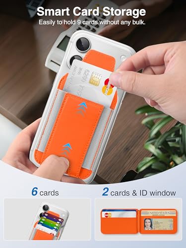 TopMade for MagSafe Wallet with Stand, 9 Cards Holder, Privacy Flap Cover - color: Orange