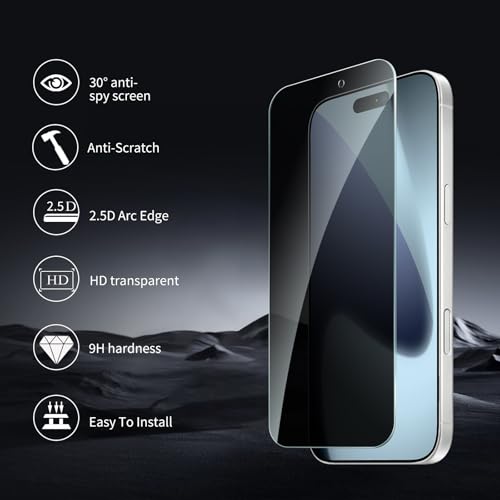 2+2 Pack for iPhone 17 Pro Max Privacy Screen Protector with Camera Lens Protector, Anti Spy Tempered Glass Protection Film with Easy Installation Frame, 9H Hardness, Scratch Resistant, Case Friendly - size: iP17 Pro Max Privacy