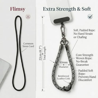 Phone Lanyard Wrist Strap Soft Rope Phone Strap Wrist Lanyard Heavy Duty - color: Black/White