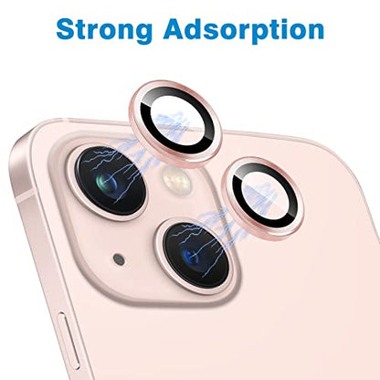 for iPhone 13 Mini/iPhone 13 Camera Lens Protector, Anti-Scratch 9H Tempered Glass Metal Camera Screen Protector Shockproof Cover Film Ring -2 Pcs Pink - color: Pink