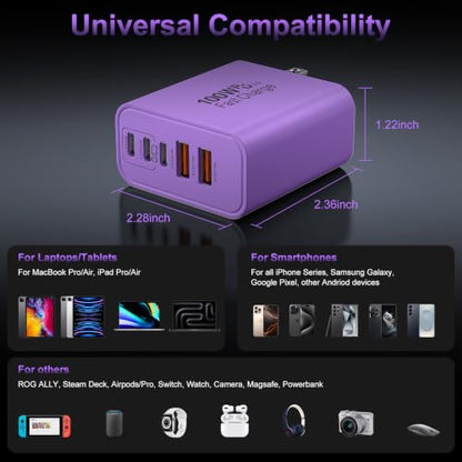 USB C Super Fast Charger Block, 100W USBC Charging Block Wall Plug Adapter - color: Purple