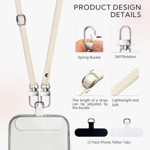 BFSD·DM Phone Crossbody Strap, 2× Pads,1× Leather,1× Phone Wrist Strap,1× Adjustable Finger Strap,Crossbody Phone Lanyards,Compatible with Most Smartphones(Pale Apricot) - color: Pale Apricot